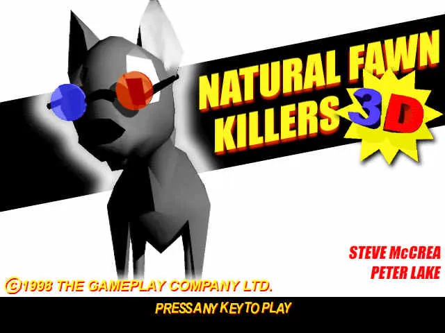 The title screen for 'Natural Fawn Killers' featuring a fawn wearing round sunglasses aping the classic poster from 'Natural Born Killers'.